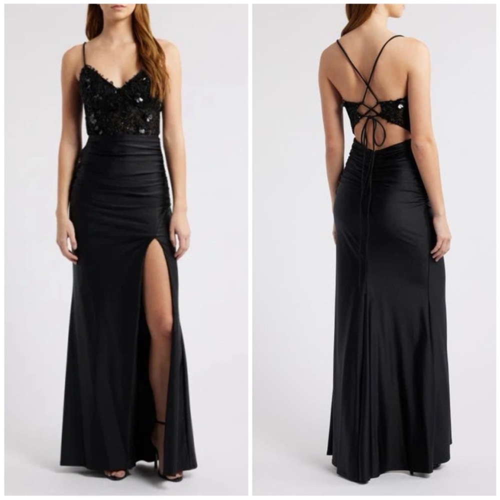 City Studio Black Corset beaded Evening/Prom Gown